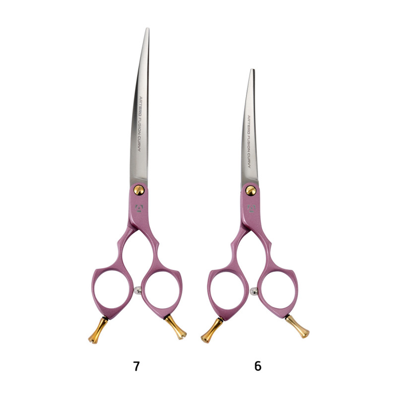 Artero Fusion Curvy Pink – Ciseaux professionnels extra incurvés avec poignée rose pour le toilettage canin