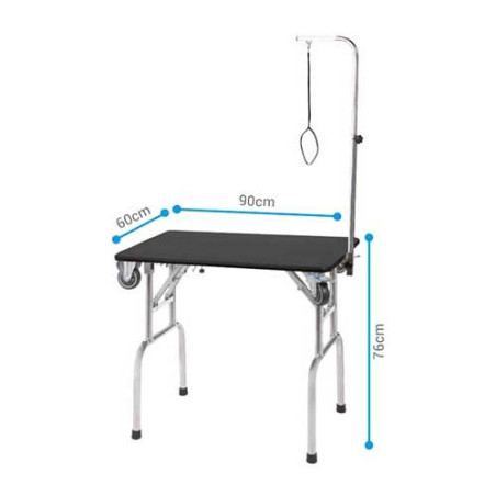 Artero Mesa Plegable – klappbarer Trimmtisch mit Rollen und Arm, Höhe 76 cm