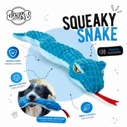 Doogy blue snake plush dog toy with squeaker 52 cm