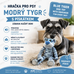 Blue Tiger Dog Toy with Squeaker