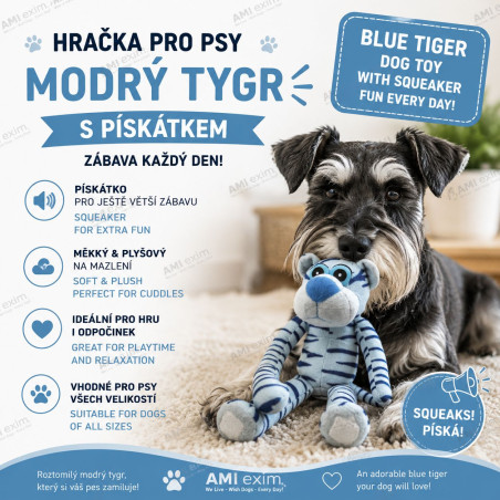 Blue Tiger Dog Toy with Squeaker