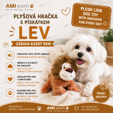 Jouet lion en peluche avec couineur pour chien