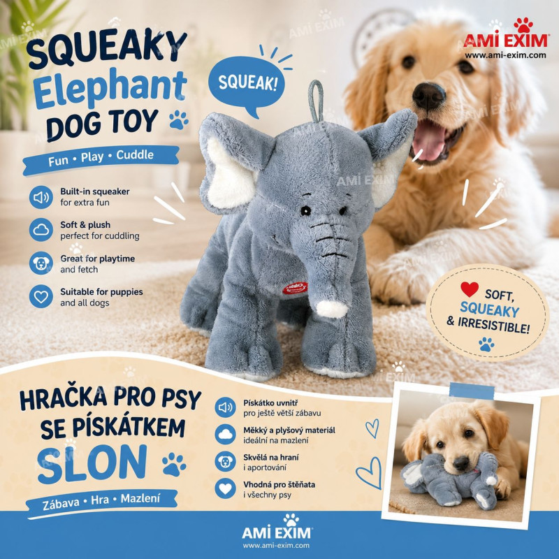 Éléphant en peluche doux avec couineur intégré pour chien