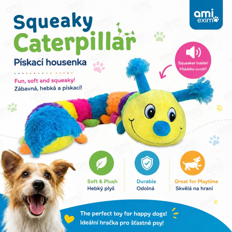 Jouet en peluche pour chien chenille avec couineur 52 cm