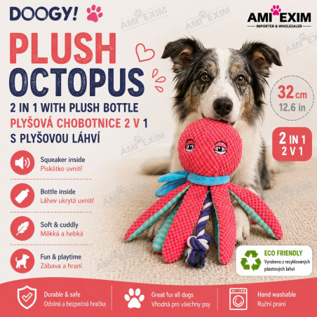 OKTOPUS PLÜSCH 2-IN-1 MIT PLÜSCHFLASCHE – 32 CM